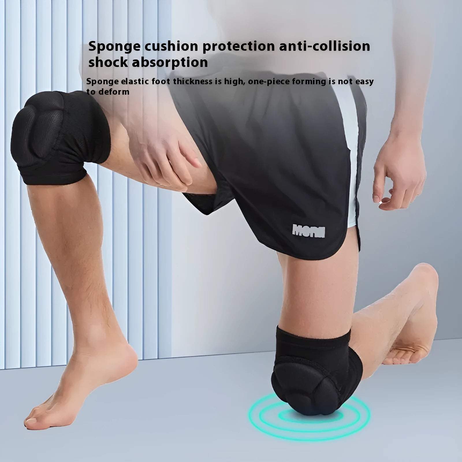 Black and blue thick sponge knee pads for dance, volleyball, hiking and winter sports protection
