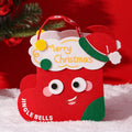 Green felt gift bag for Christmas gift wrapping with festive design