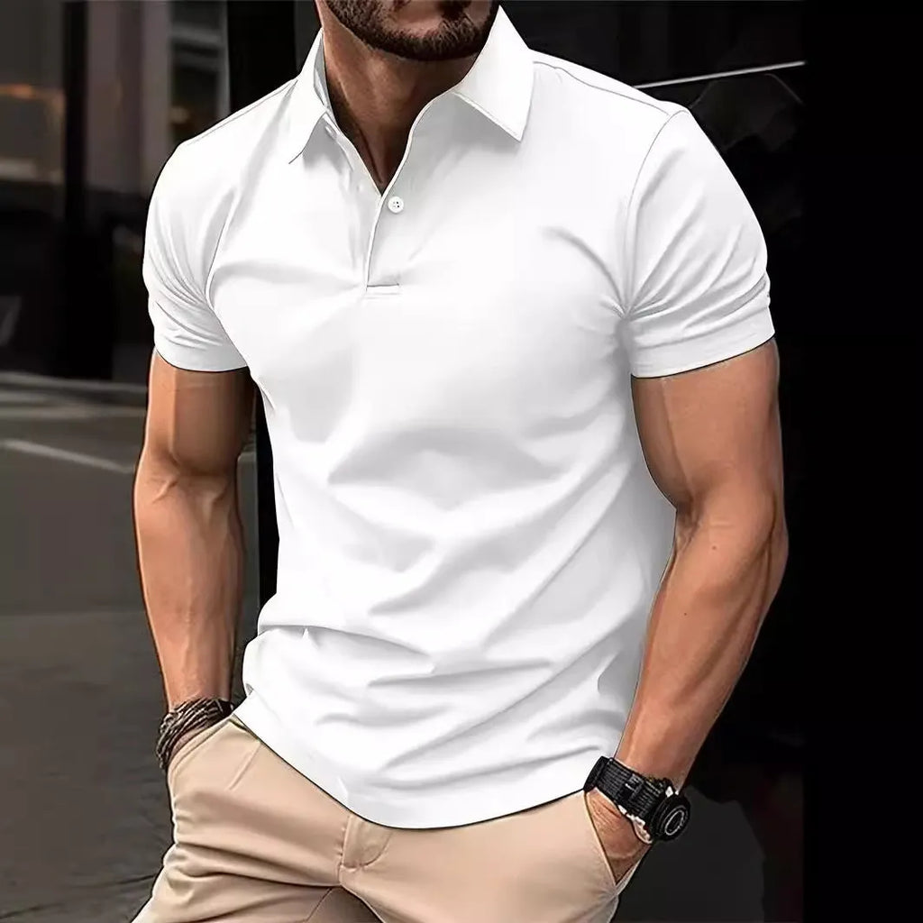 Men's solid colour short sleeve casual shirt with button placket in a slim fit