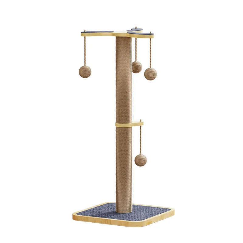 Windmill design cat climbing frame with scratch-resistant hanging ball made from pine wood and carpet leather