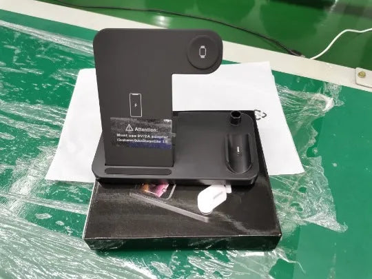 15W folding 4-in-1 wireless charger for Apple devices in vertical and flat charging positions