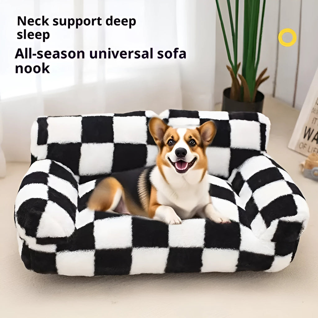 Black and white plaid cloth plush cat nest kennel for small pets
