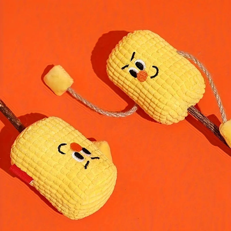 Natural polio wood corn cob shaped cat dental toy with catnip, showing dimensions of 7cm by 6cm by 15cm
