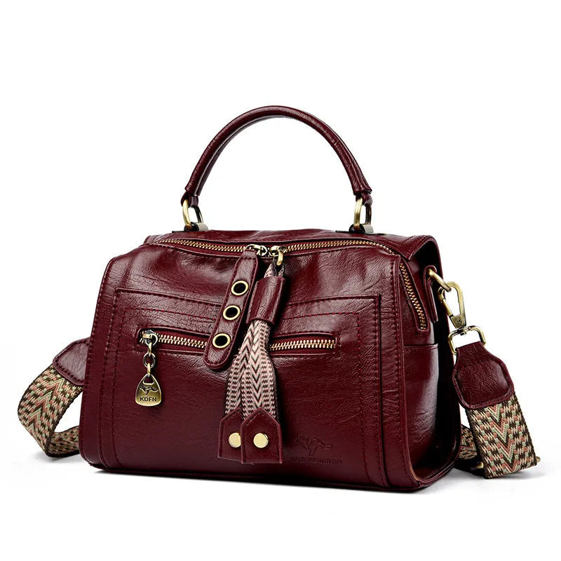 Soft PU leather crossbody bag for women in a horizontal square shape with a sandwich pocket.