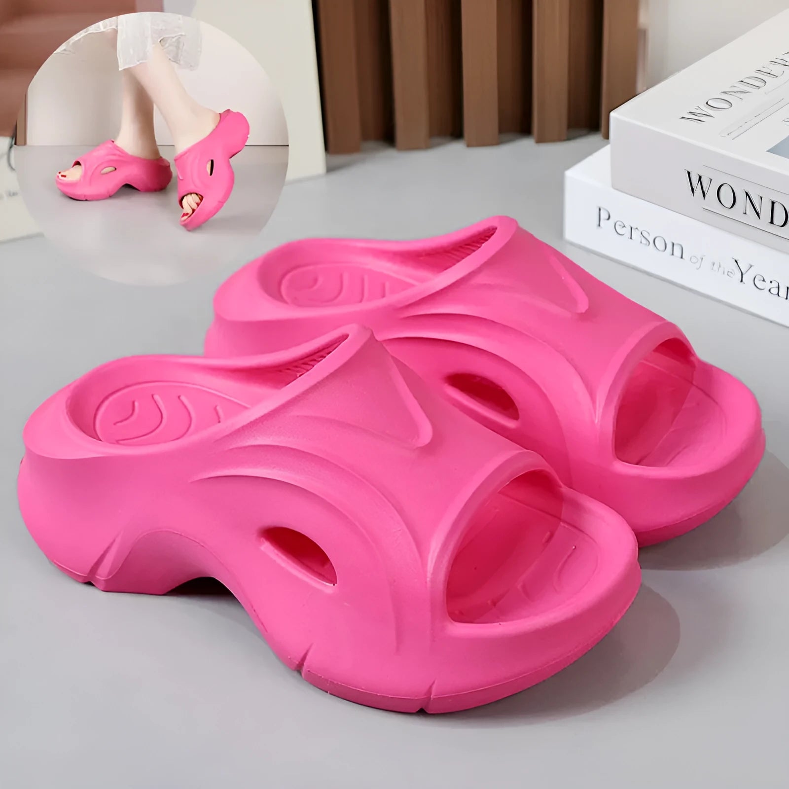 Women's thick-soled EVA summer slippers in white, black or rose red colours