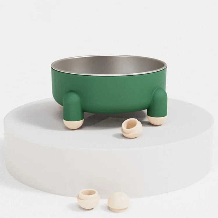 Green stainless steel pet bowl with a high-foot and non-slip base for dogs and cats.