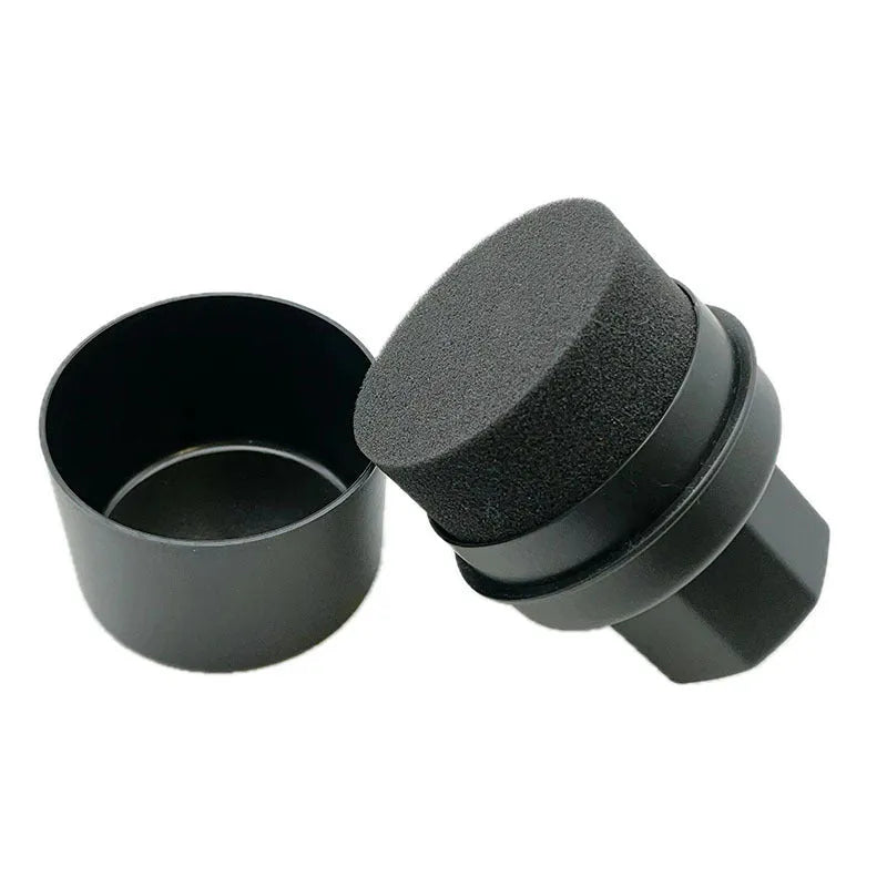 Car tyre polishing sponge brush with protective lid showing 85x120mm size and sponge texture