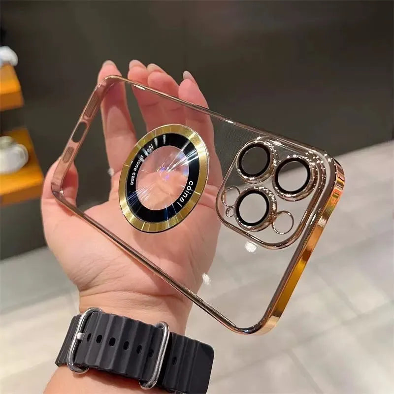 Magnetic PC hard shell phone case with lens protector in black, for iPhone 13 Pro