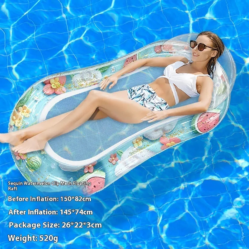 PVC inflatable floating row pool float in a choice of colours and designs including watermelon and flamingo.
