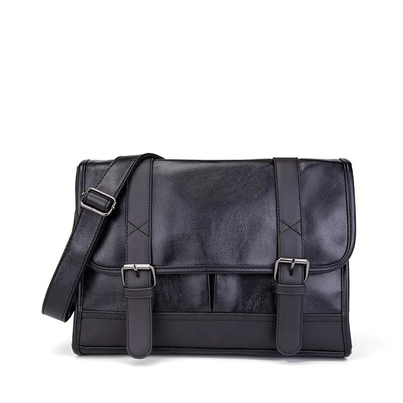 Black Korean style men's commuter backpack with anti-theft function and sewing thread detailing