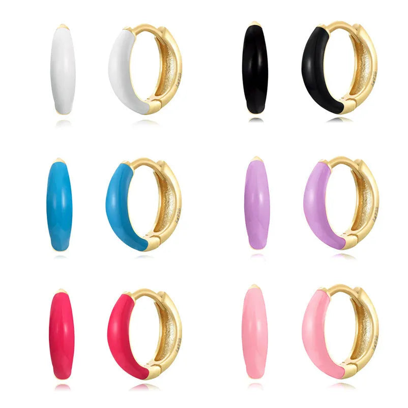 Geometric oval curved earrings with drip oil finish in seven colour options