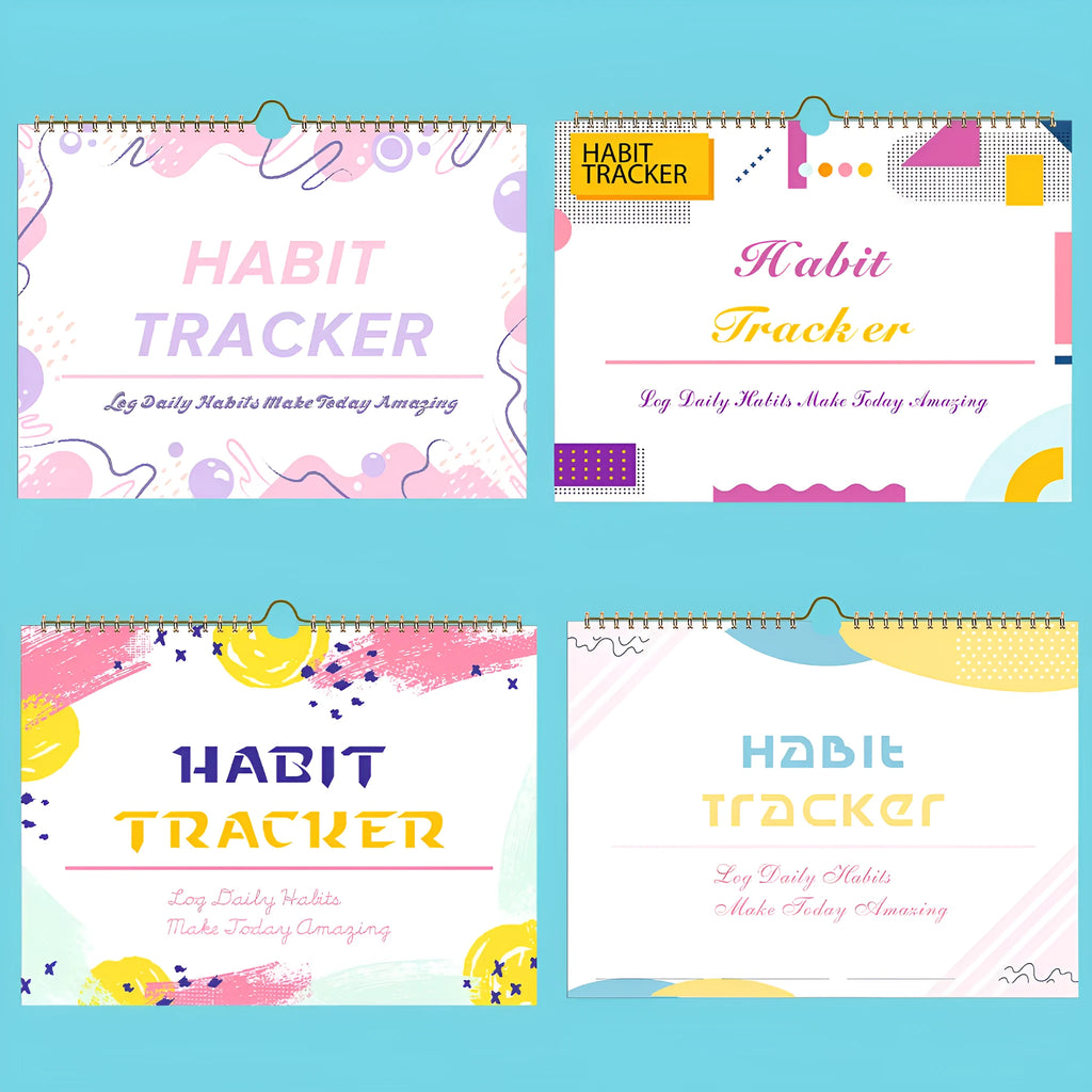 A4 habit tracking planner showing pink white cover with 12 internal pages for schedule recording