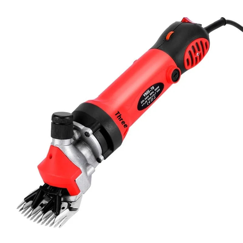 Yellow electric wool shears with 13-tooth straight blade and multiple accessory sets