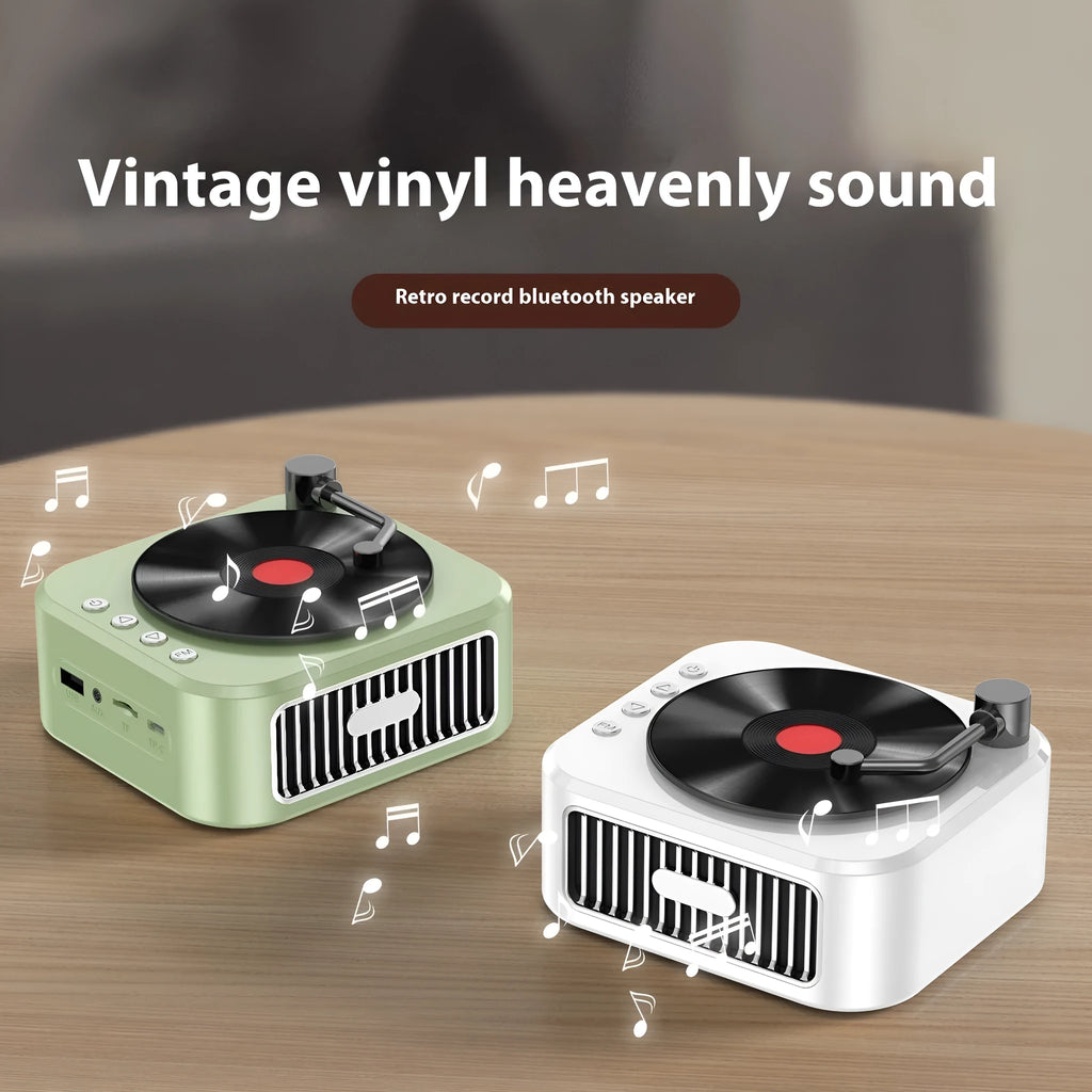 Retro jukebox-style Bluetooth speaker in sunset pink with vinyl record design and karaoke microphone.