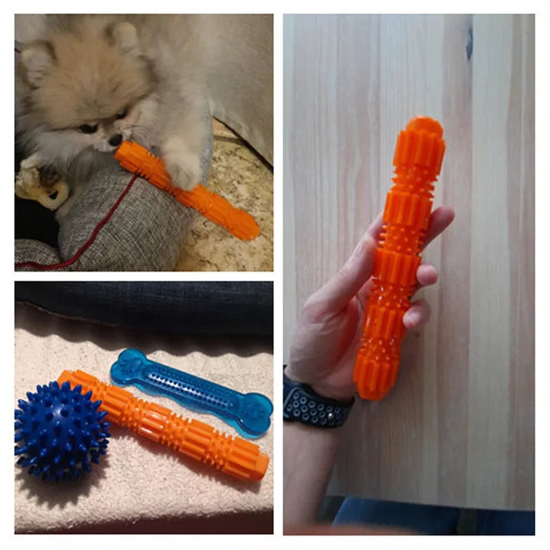 Green and orange durable rubber dog chew toy for aggressive chewers with treat dispensing opening