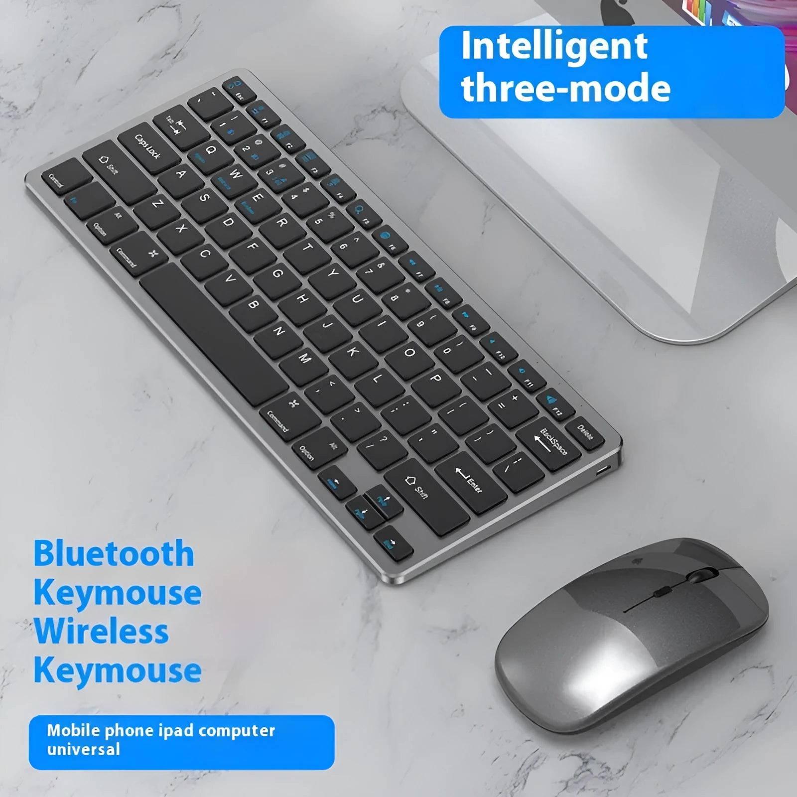 Ultra-thin wireless keyboard and mouse suit in black, gun colour, or silver with keyboard cover
