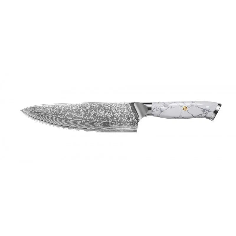 Damascus chef's knife with 21cm VG10 steel blade and modern handle design