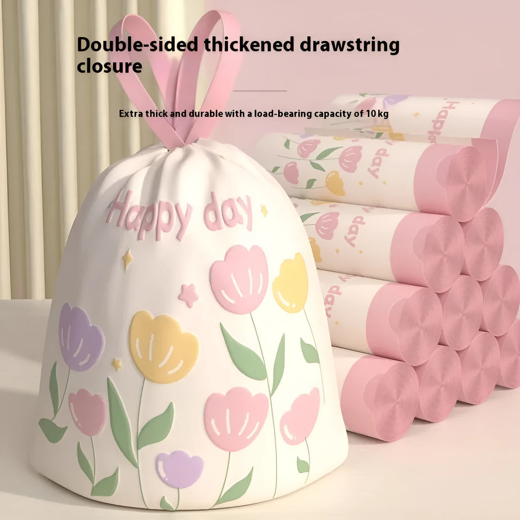 Pink degradable garbage bags with argy wormwood mosquito repellent, bold drawstring, 44x48cm