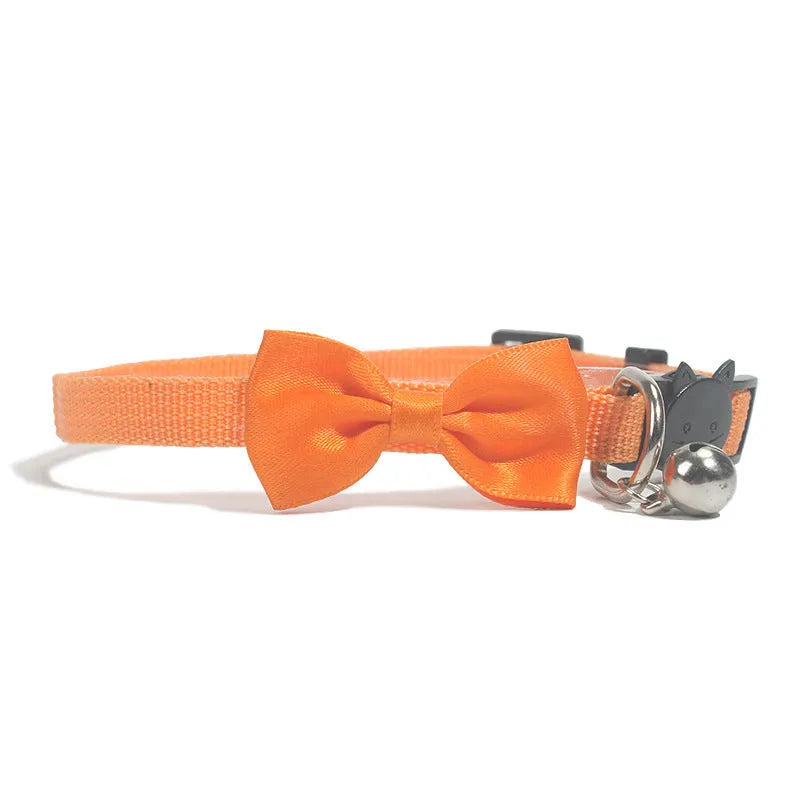 Adjustable nylon cat bow collar with bell in striped pattern, multiple colour options