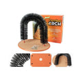 Arched plastic cat grooming station with built-in brush for scratching and self-grooming