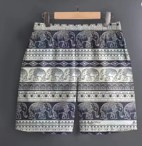 Men's polyester casual sports shorts in multiple patterns including stripes and camouflage