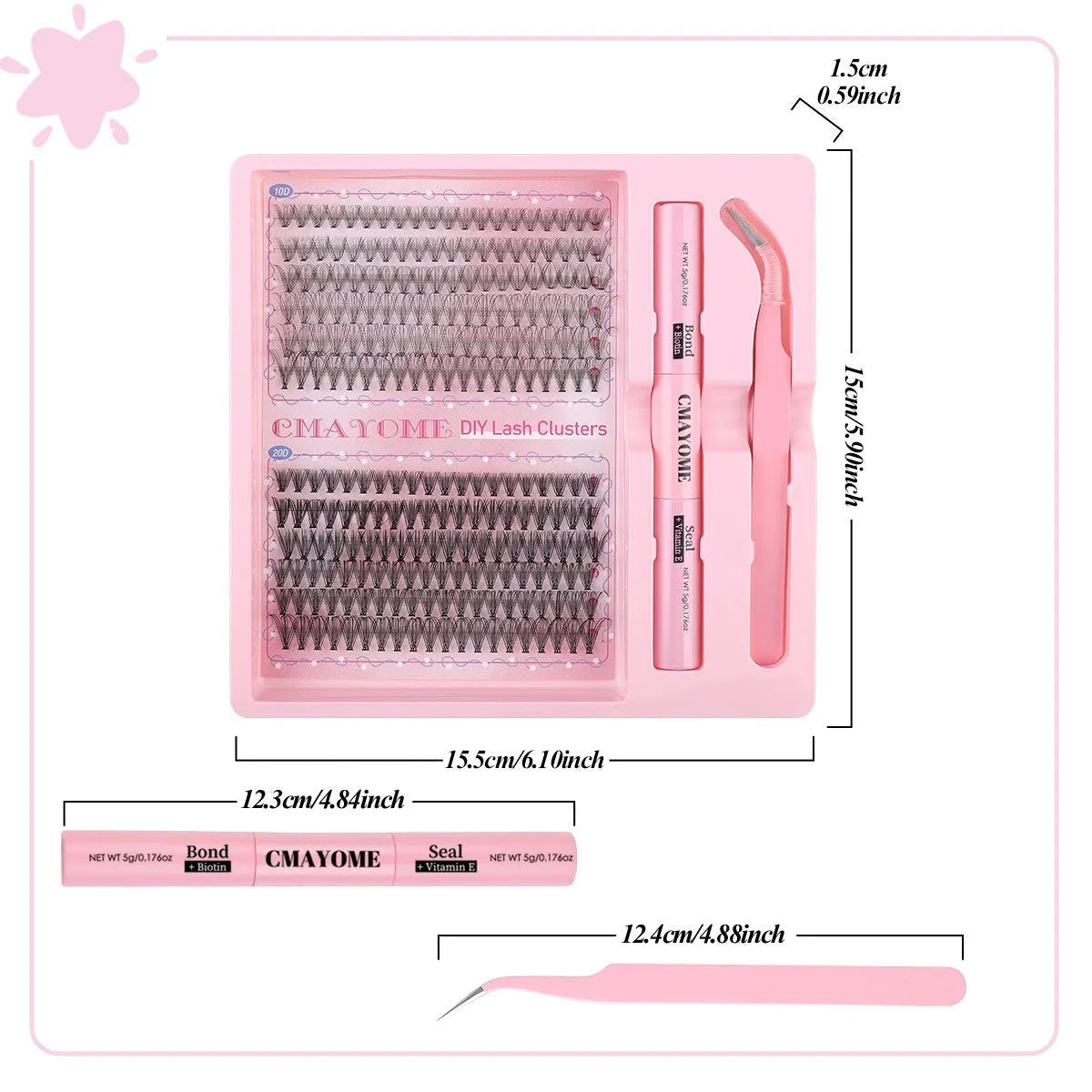 DIY single cluster false eyelashes with artificial fibre construction for natural thick mixed split type look
