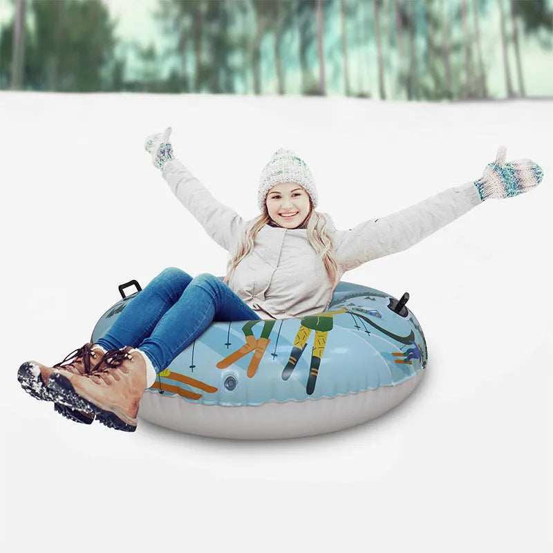 Colourful printed PVC Ski Ring toy in thick plastic on a white background.