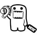 Black and white cartoon car sticker on vehicle panel, showing 15cm by 12cm PVC decal.