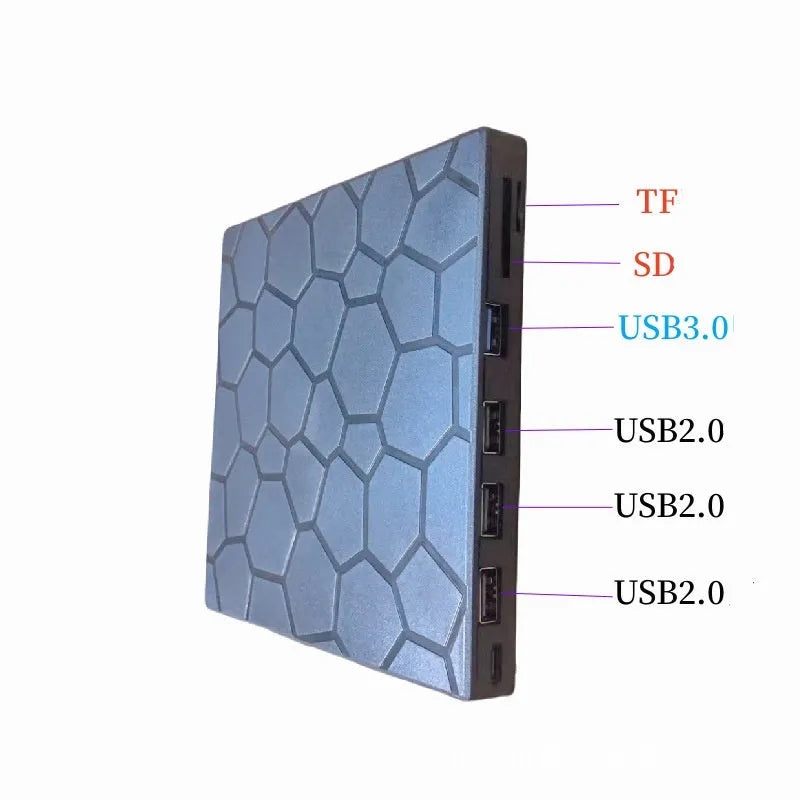 Black external USB CD drive and writer with compact rectangular design for laptops and desktop computers