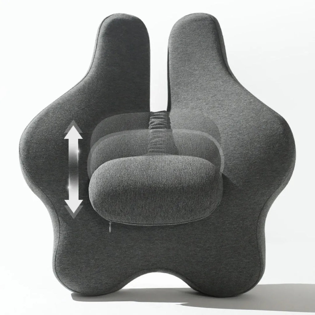 Memory foam car lumbar support cushion in a solid colour, shown on a car seat.