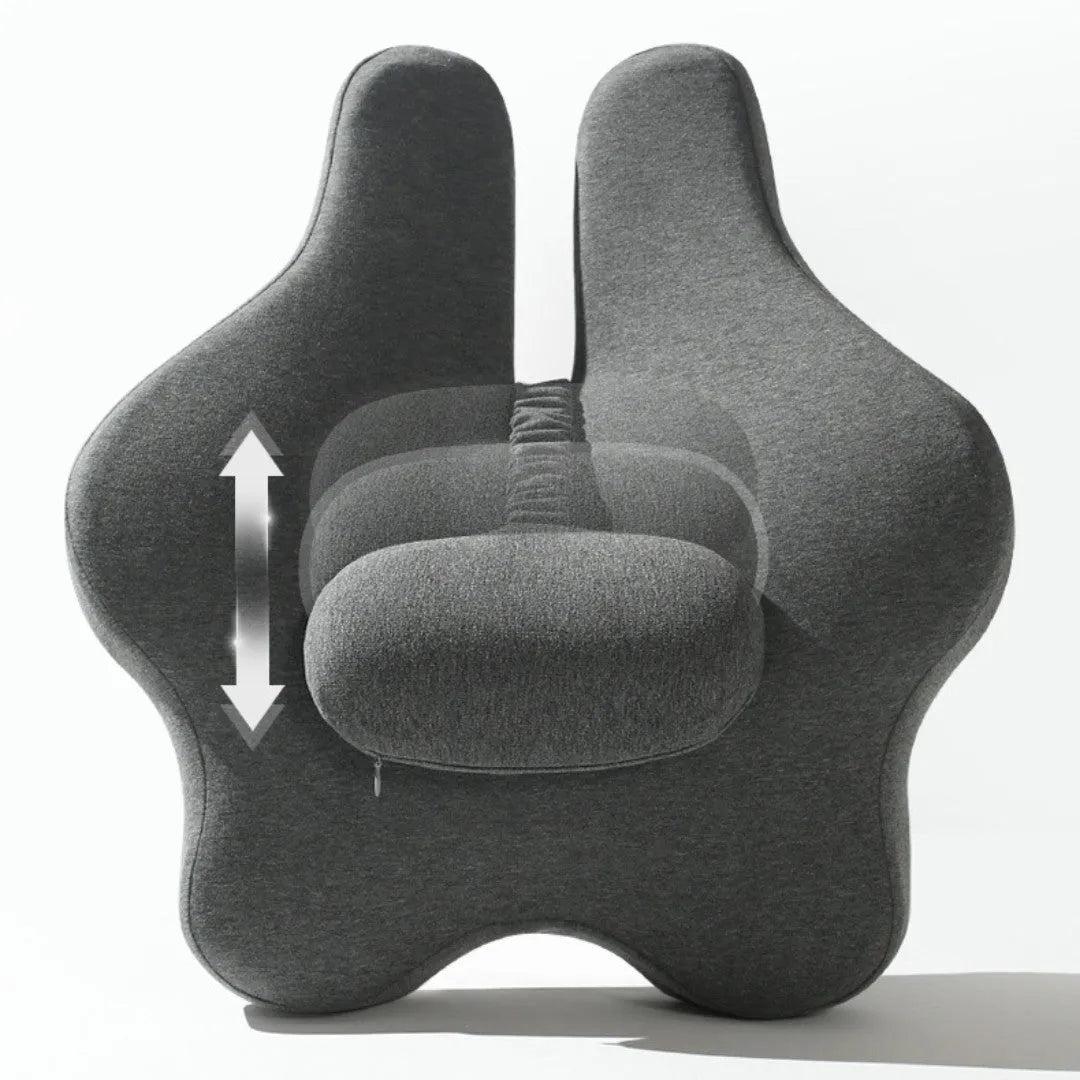 Memory foam car lumbar support cushion in a solid colour, shown on a car seat.