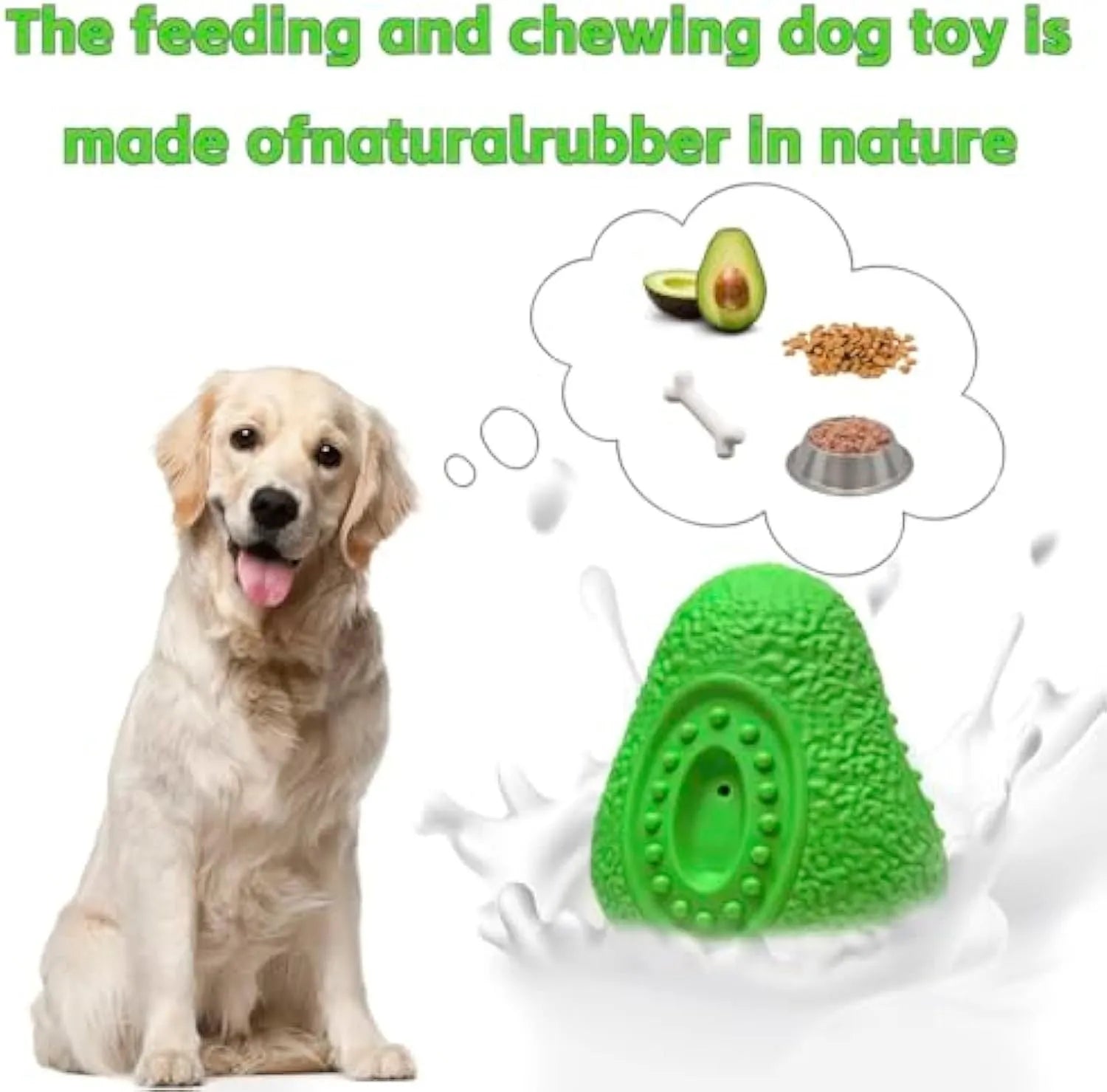 Green avocado-shaped natural rubber dog chew toy for aggressive chewers on a white background.