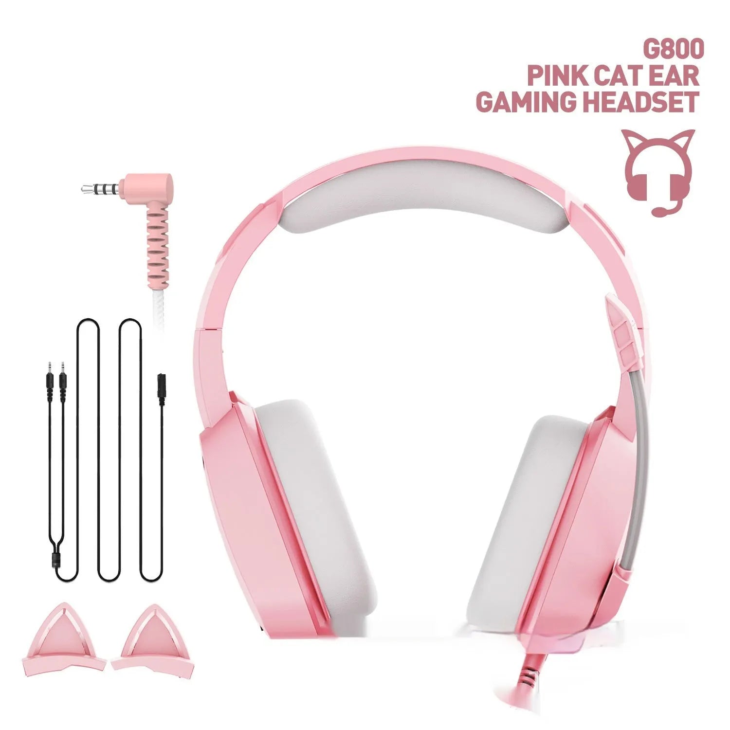 Headworn wired earphones with 50mm driver and line control, pink plextone finish, braided cable, L-shaped 3.5mm plug