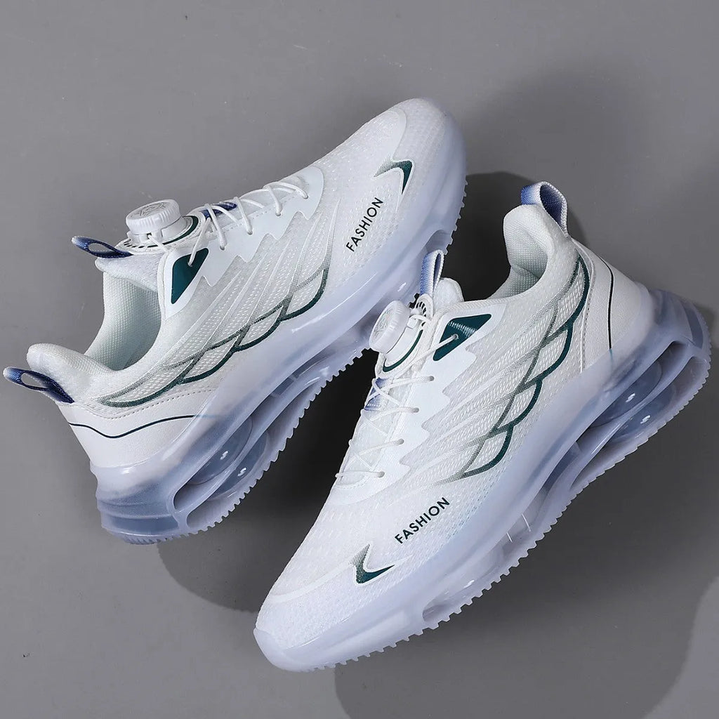 White mesh casual running shoes with rubber sole and lace-up front
