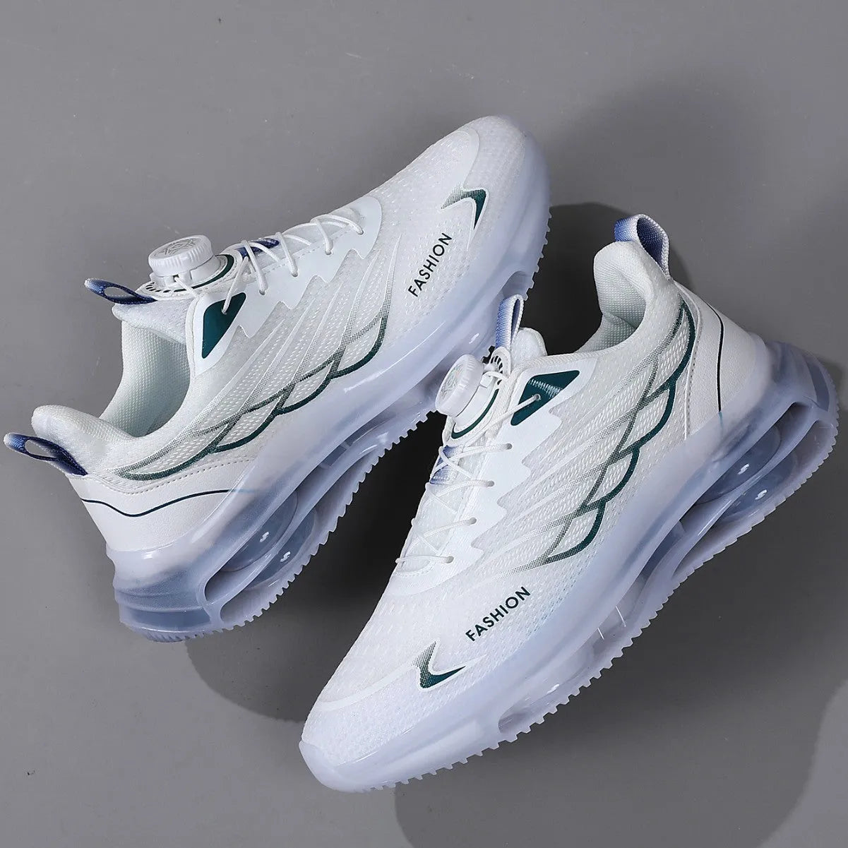 White mesh casual running shoes with rubber sole and lace-up front