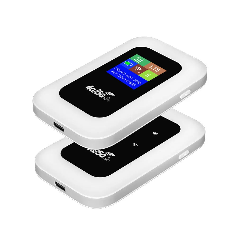 Portable 4G WiFi router with SIM slot, 11x7.5x2.8 cm, black casing, data cable included