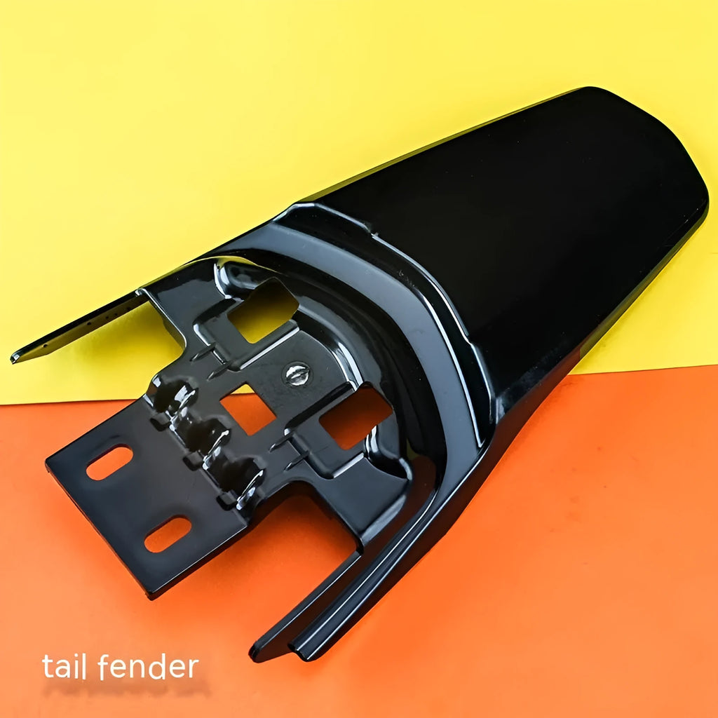 Carbon fibre lengthened rear mudguard and inner plate for Light Bee electric off-road bicycle.