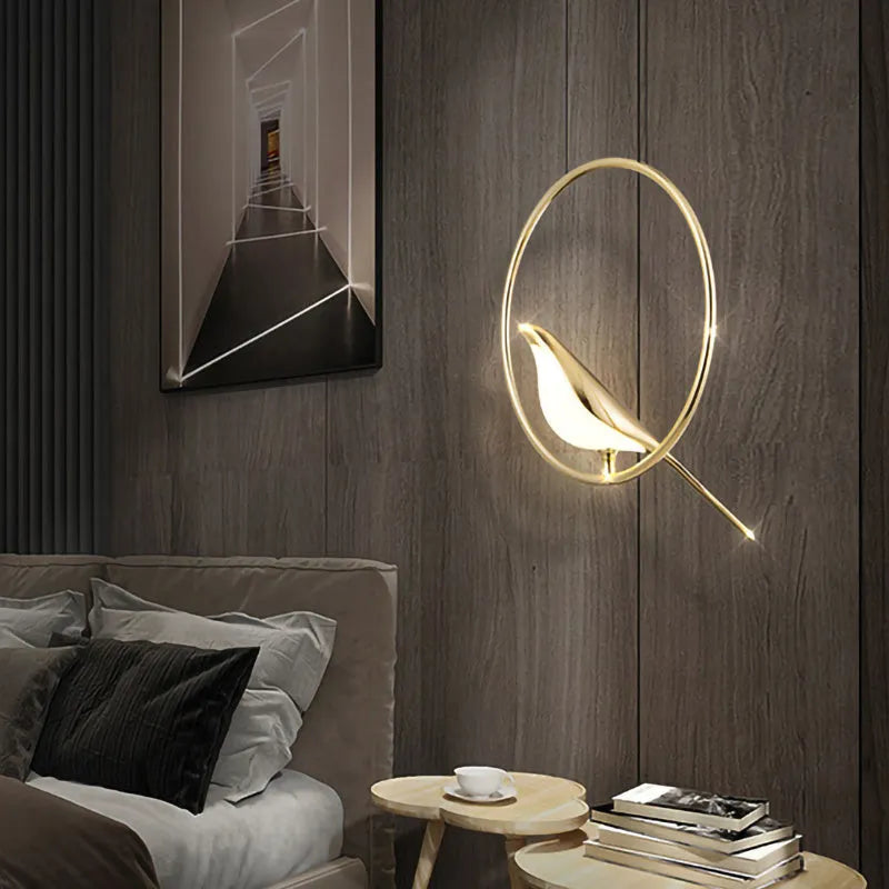 Modern minimalist magpie bird chandelier light fixture with zinc alloy and acrylic construction