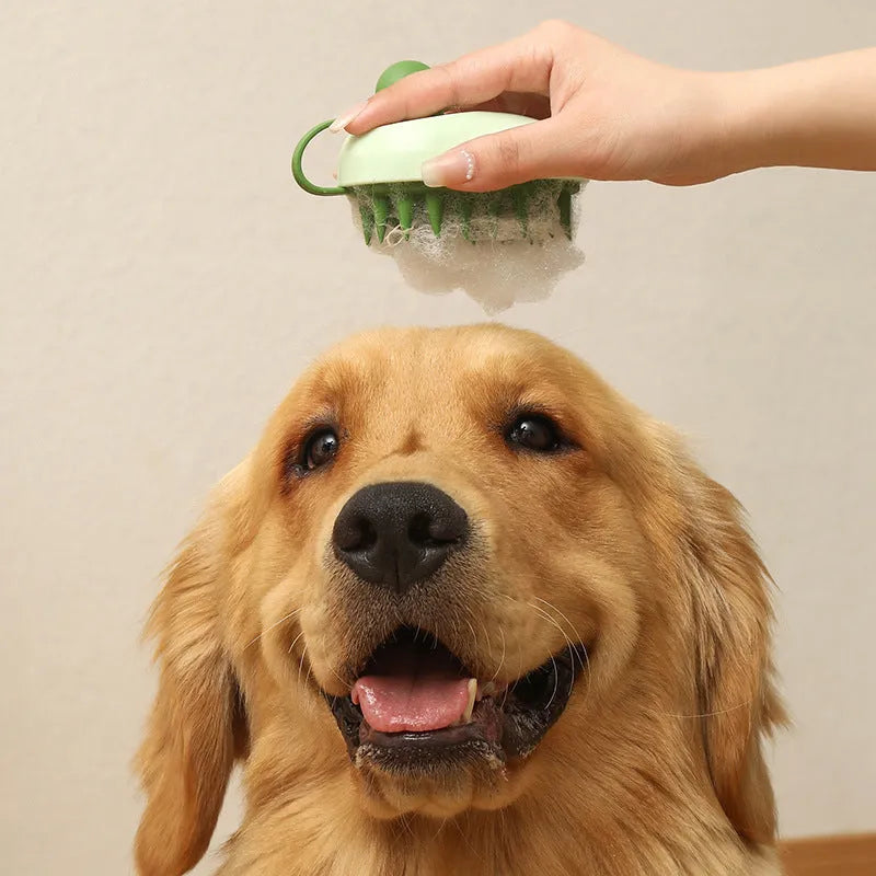 Soft silicone pet hair remover comb with bath massage brush in four colour options for dog grooming