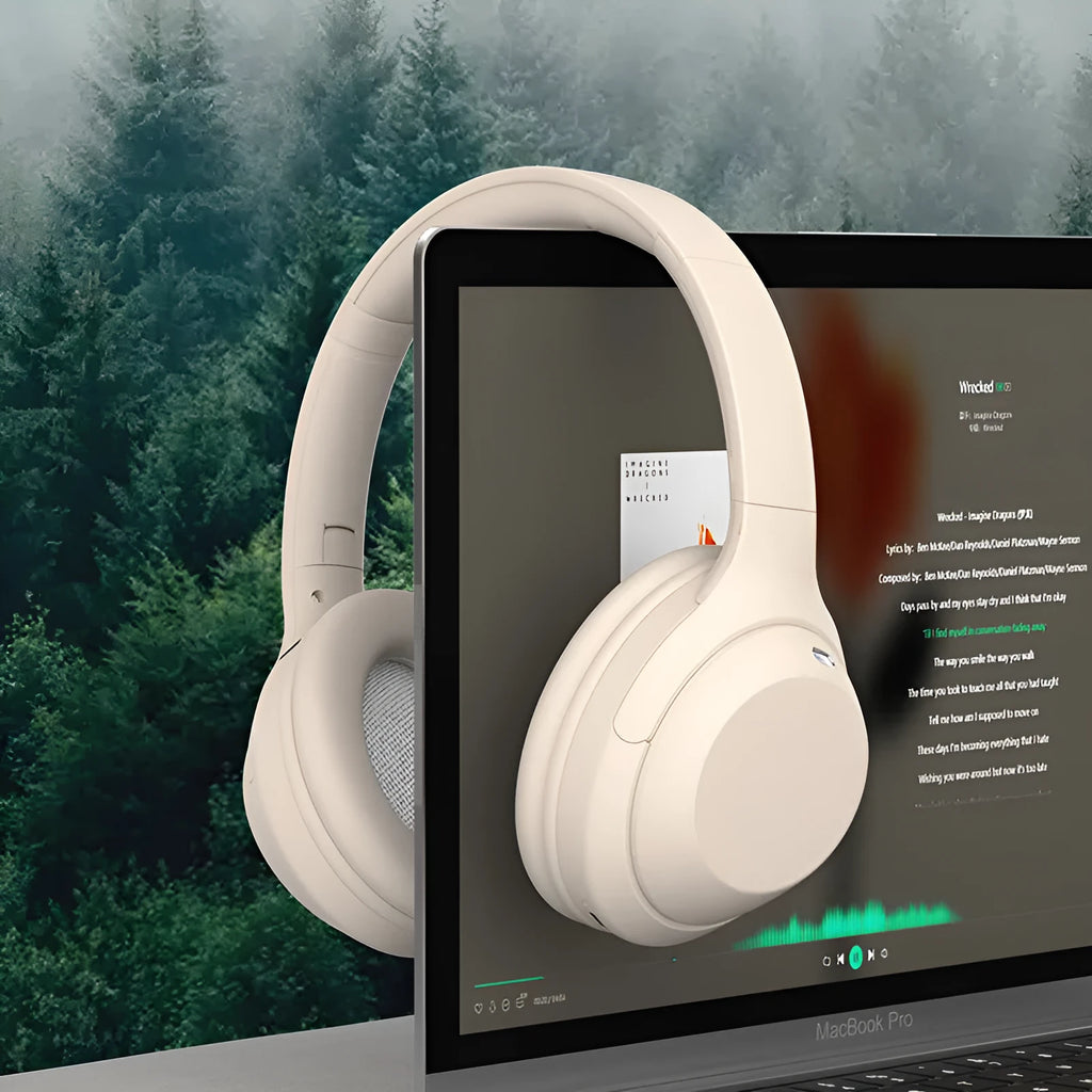 Bluetooth headphone head-mounted with mic noise-canceling ABS charcoal black brown creamy white
