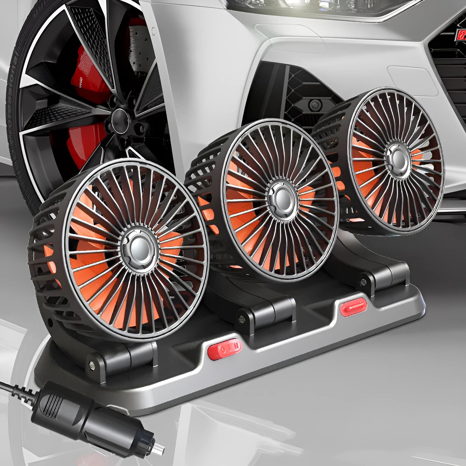 Automotive three head cooling fan with ABS construction for 12V and 24V vehicle systems