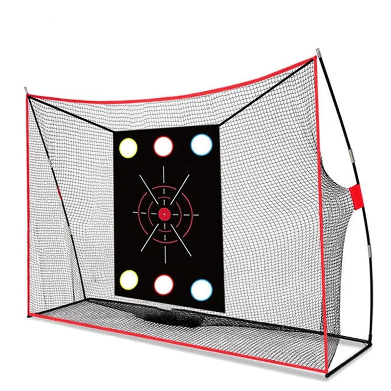 Golf swing wedge training net kit with 3-hole cross net and 30x60 cm straw mat