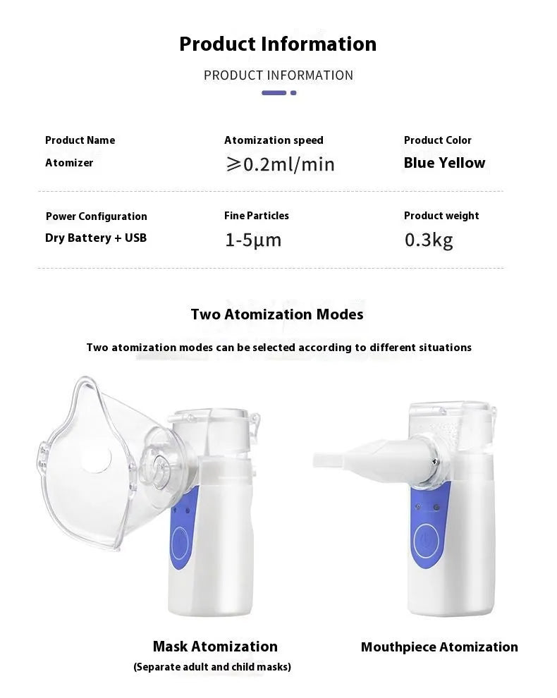 Handheld USB nebulizer spray machine with columnar design for household drug atomization