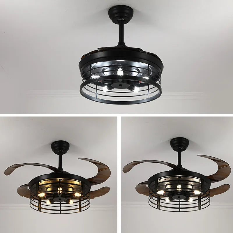American retro style industrial wind invisible ceiling fan lamp with acrylic shade and remote control