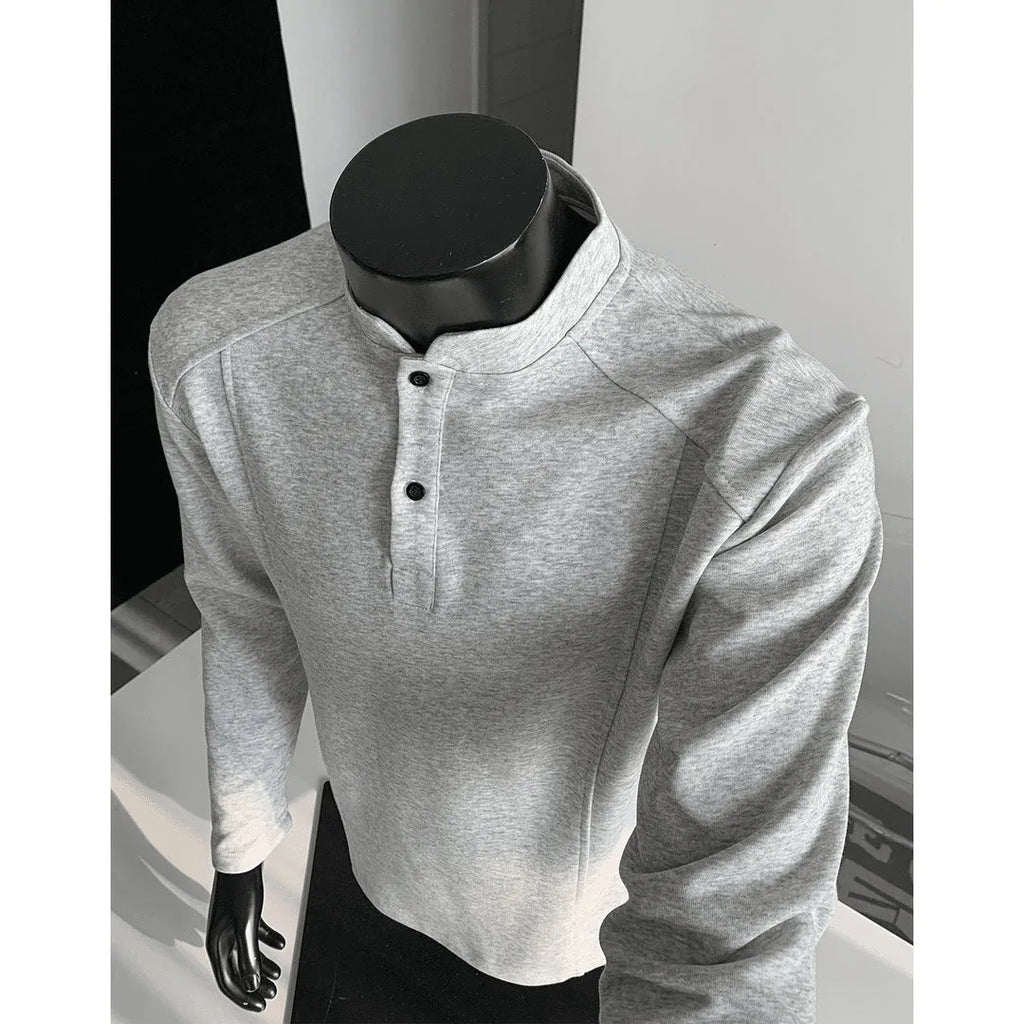 Men's loose-fit patchwork collar polo shirt with asymmetric shoulder design in Chinese cotton