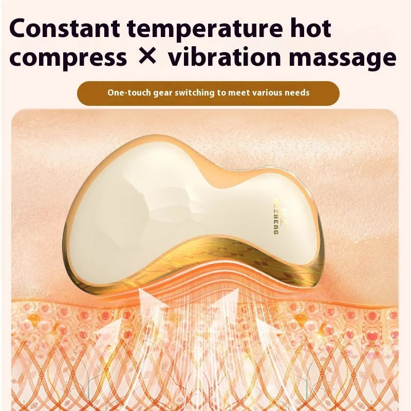 Electric gua sha scraping board with hot compress and vibration massage features in golden yellow finish