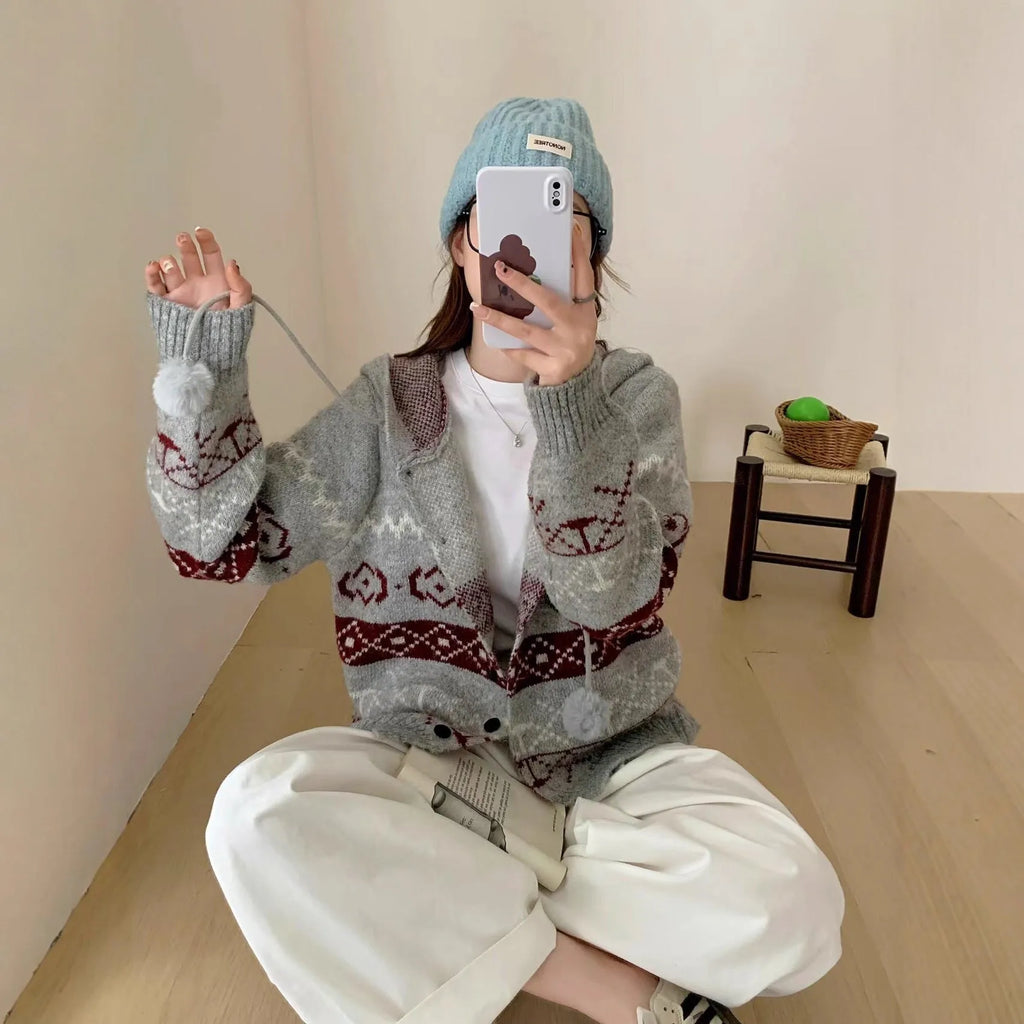Plus size women's geometric brocade sweater coat in milky white loose fit
