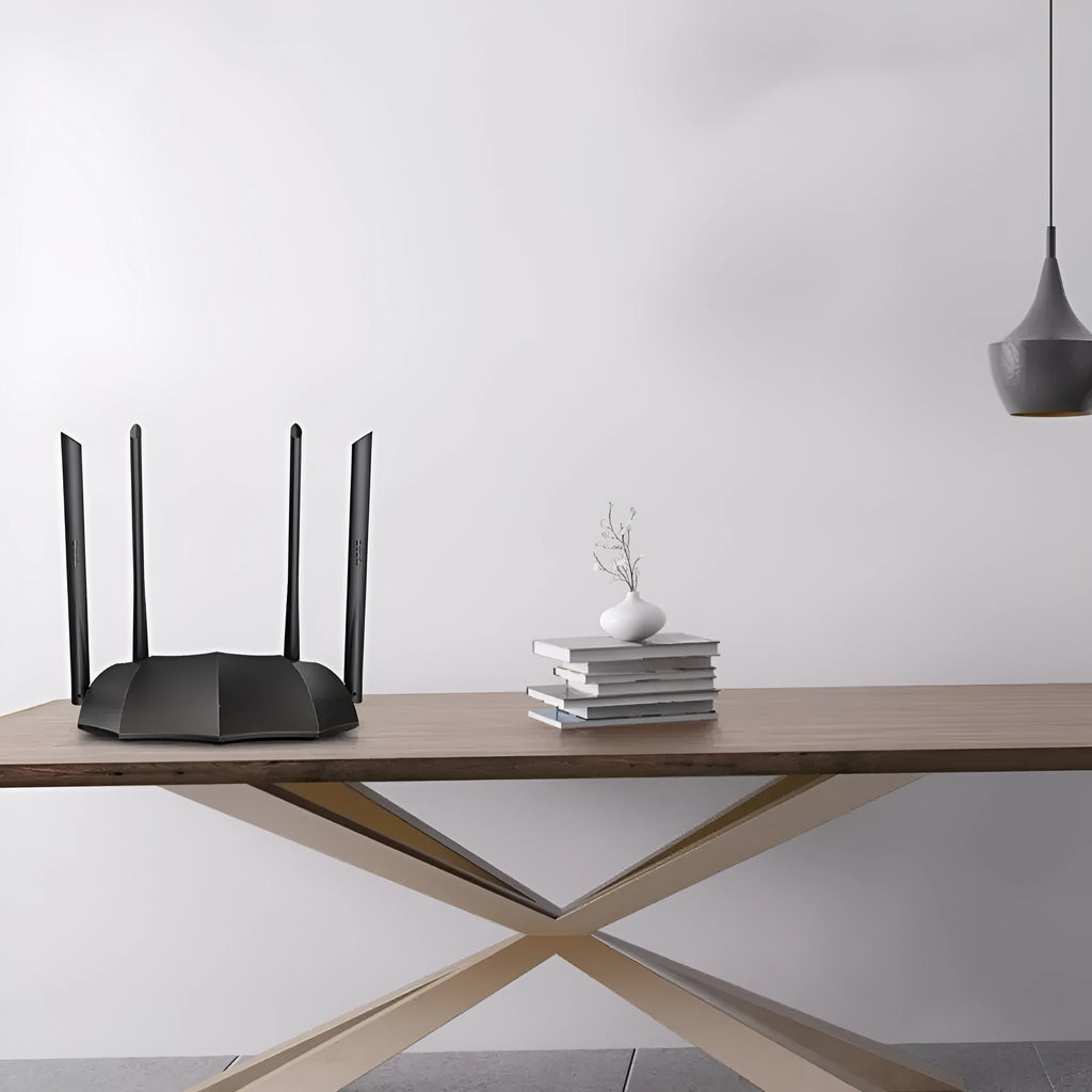 AC8 dual-band gigabit wireless router with three LAN ports showing compact design