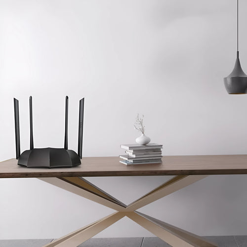 AC8 dual-band gigabit wireless router with three LAN ports showing compact design