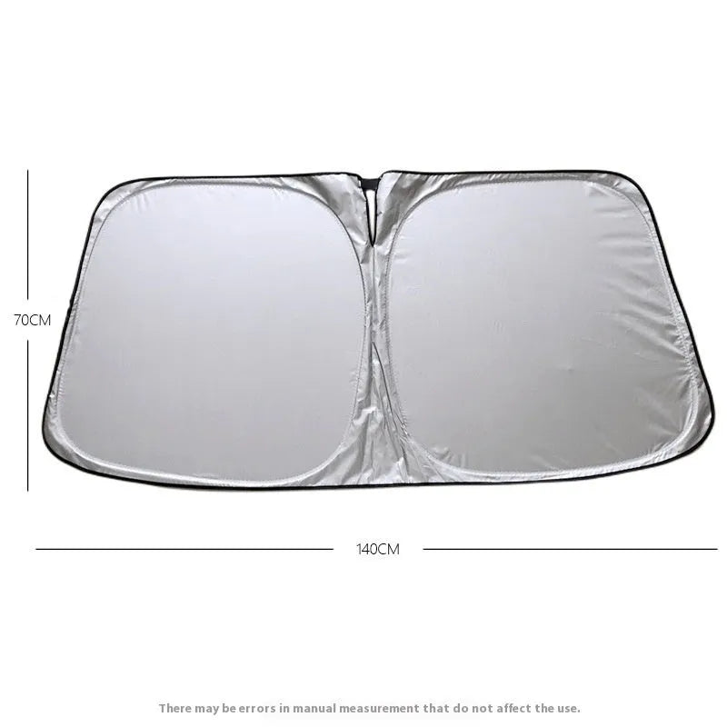 Aluminium foil car windscreen sunshade in titanium silver colour showing heat reflective surface